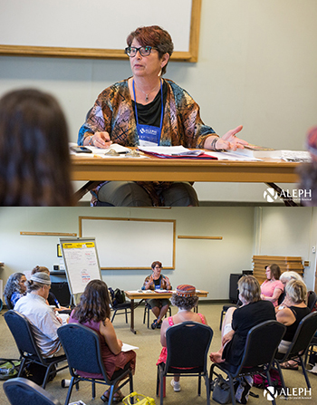 Penny leading a When I Dare to be Powerful workshop at the Jewish Renewal Aleph/Kallah Retreat, Amherst MA, July 2018 - photo by David Hartzman